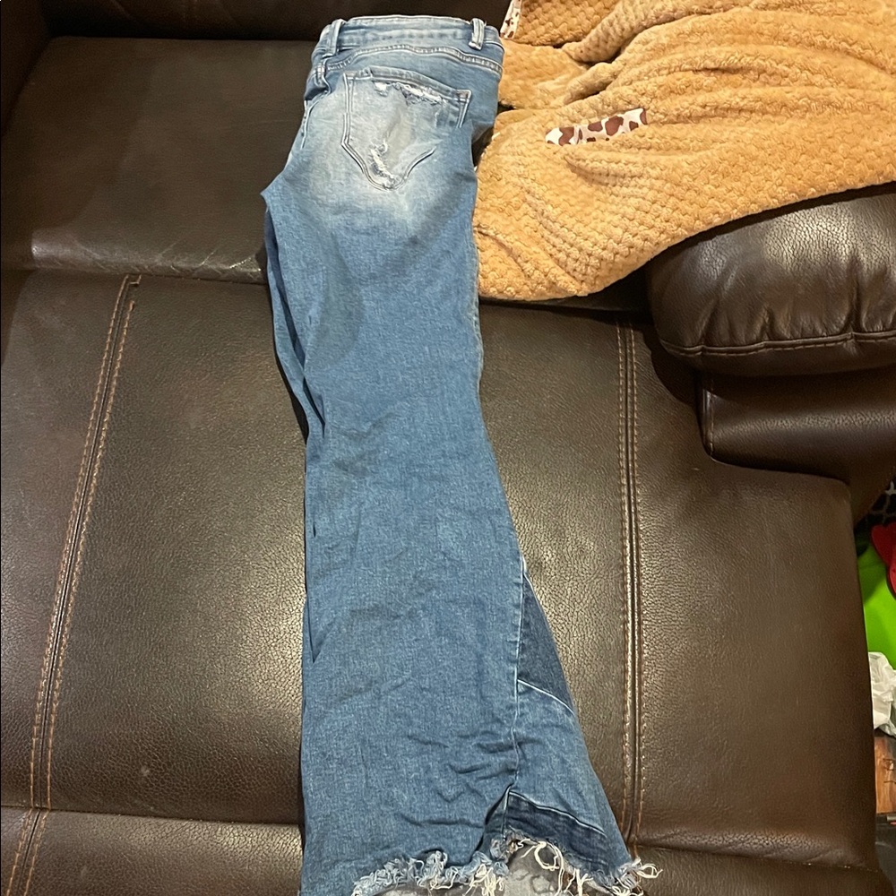 Stylish Blue Distressed Flare Jeans - Picture 5 of 5